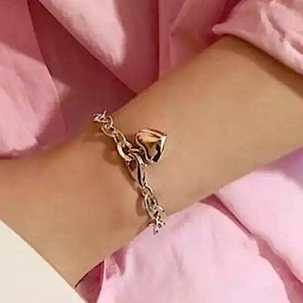 Sterling Silver Heart Charm Chain Link Bracelet - Picture 3 of 15
